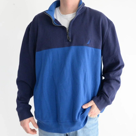 Vintage Y2K 90's Nautica Blue  Half Zip Sweater ~2XLarge - Picture 2 of 11